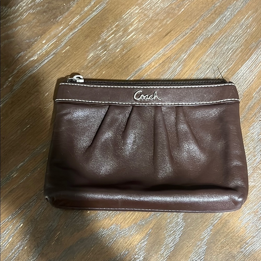 Coach Dark Brown pleated Vintage Leather Pouch wristlet